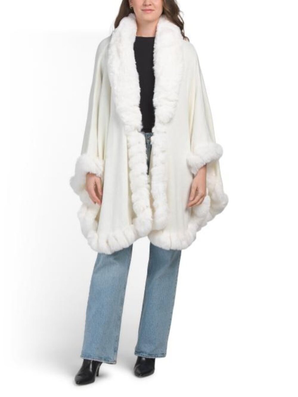 MAX STUDIO Ruana With Mink Faux Fur Trim